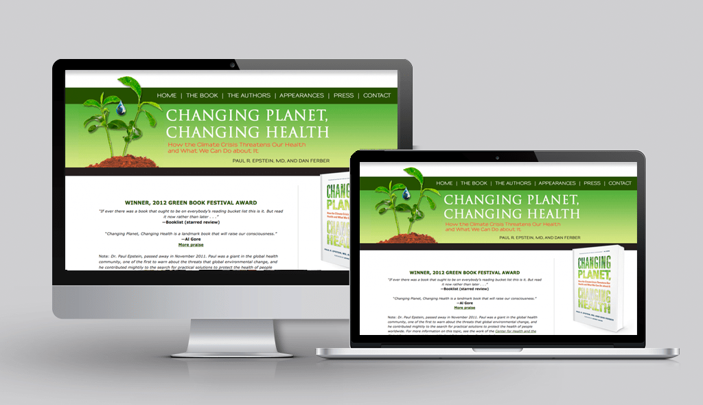 desktop & laptop displaying the home page of Changing Planet Changing Health