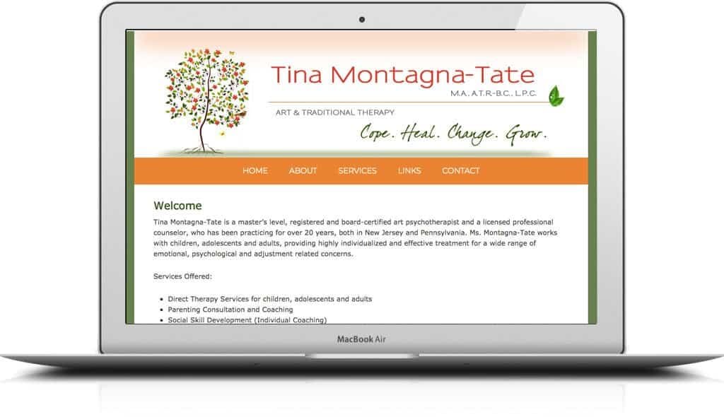 laptop displaying the home page of Tina Montagna Tate