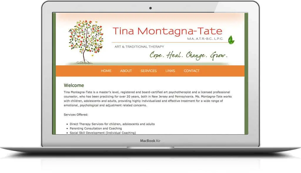 laptop displaying the home page of Tina Montagna Tate