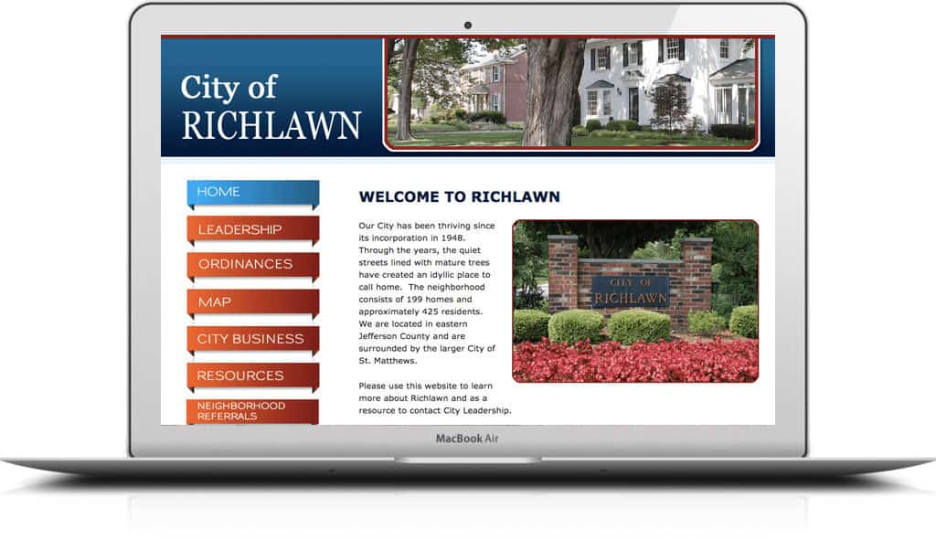 laptop displaying the home page of City of Richlawn