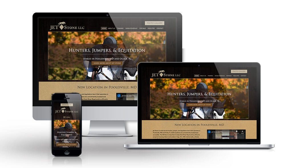 desktop, laptop, & cell phone displaying the homepage of JetStone LLC