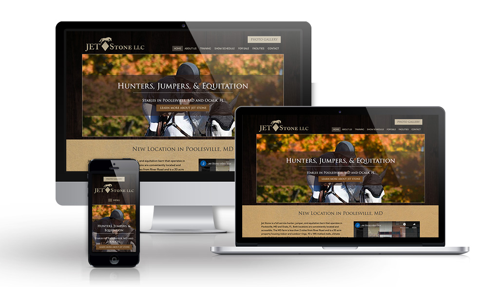 jetstone-Portfolio desktop, laptop, & cell phone displaying the homepage of JetStone LLC