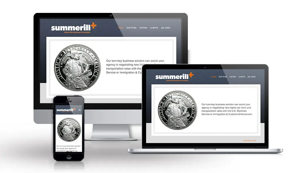 summerill cell phone, desktop, & laptop displaying the home page of Joseph Summerill | Law Firm Website