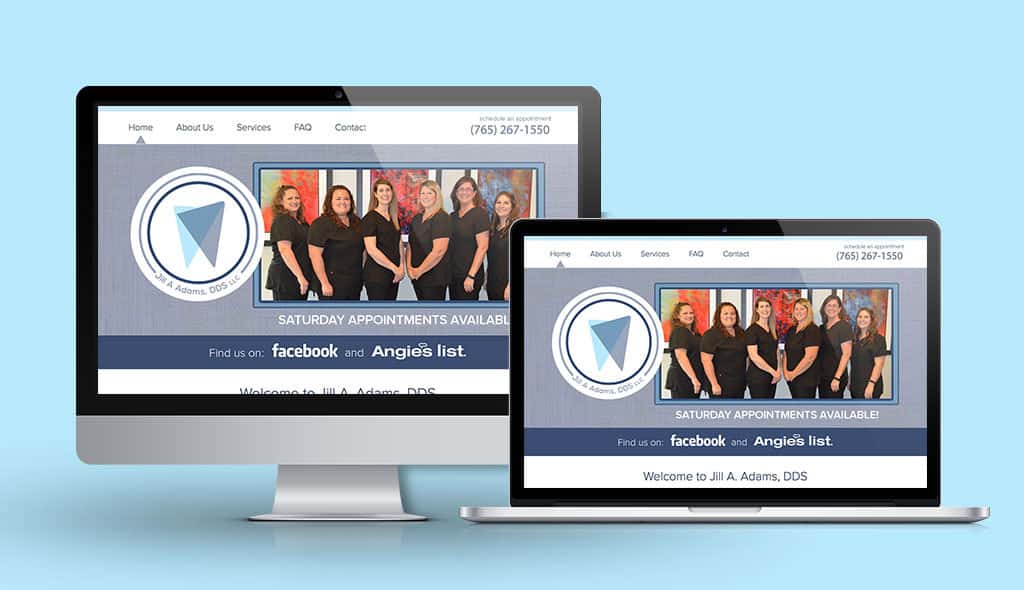 adamsdds desktop & laptop displaying the home page of Jill Adams DDS