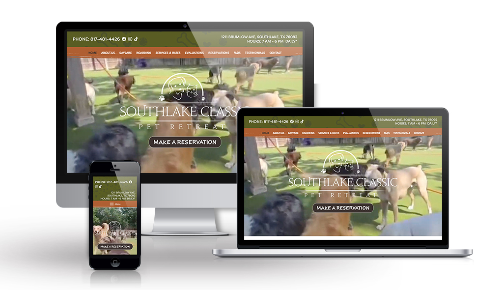 cell phone, desktop & laptop displaying Southlake's home page