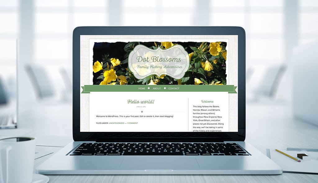 blossoms laptop displaying the homepage of Dot Blossoms