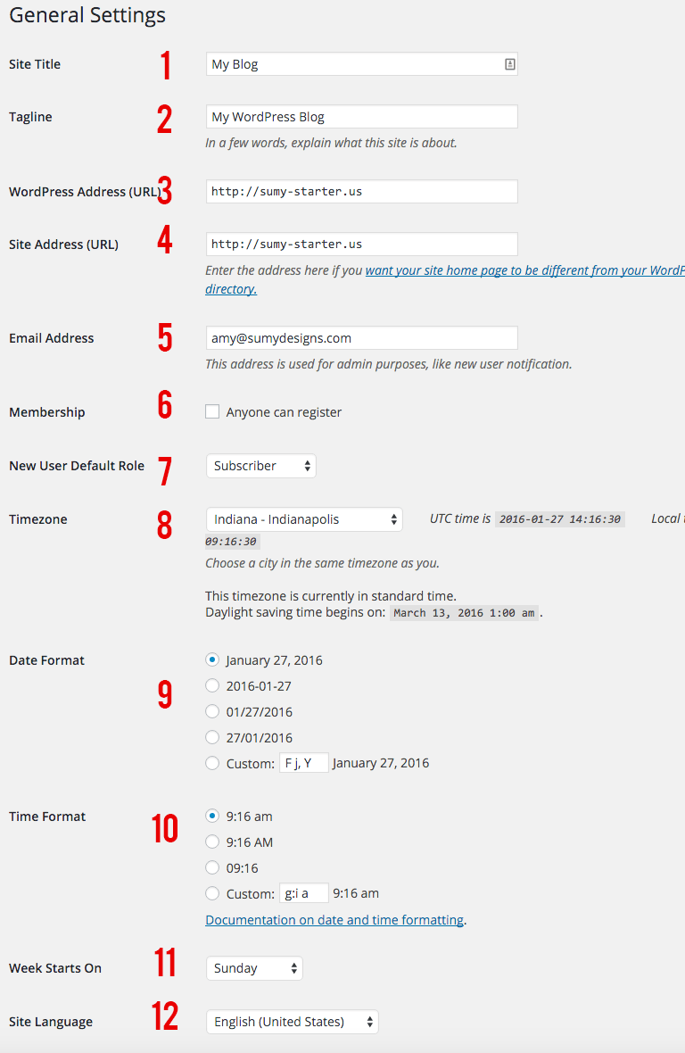 WordPress General Settings