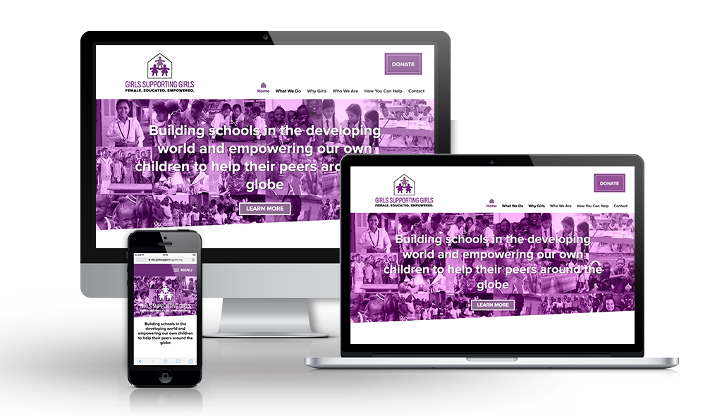 Girls-supporting-girls desktop, laptop, & cell phone displaying the homepage of Girls Supporting Girls