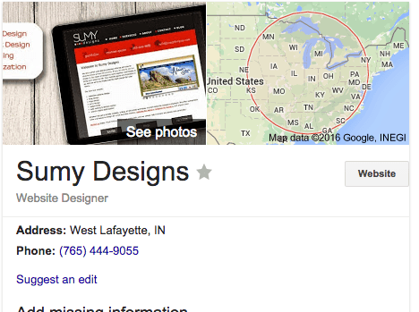 Sumy Designs Google Local Result