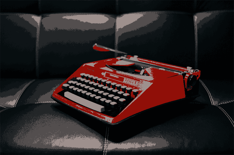 This is a red typewriter.