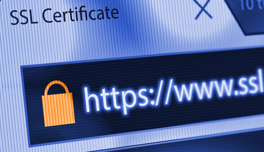 Close-up of a browser window showing lock icon during SSL connection