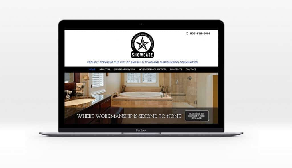 laptop displaying the home page of Showcase Cleaning
