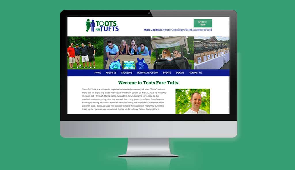 toots laptop displaying the home page of Toots fore tufts