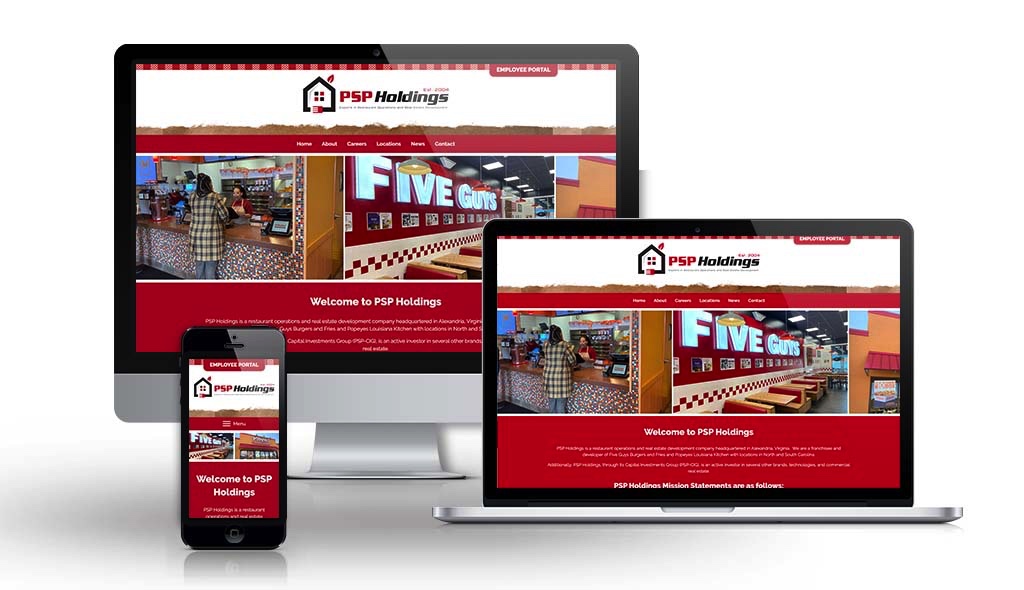 desktop, laptop, & cell phone displaying the homepage of PSP Holdings