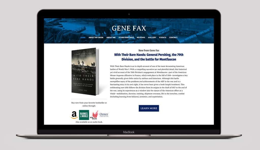 fax laptop displaying the home page of Gene Fax