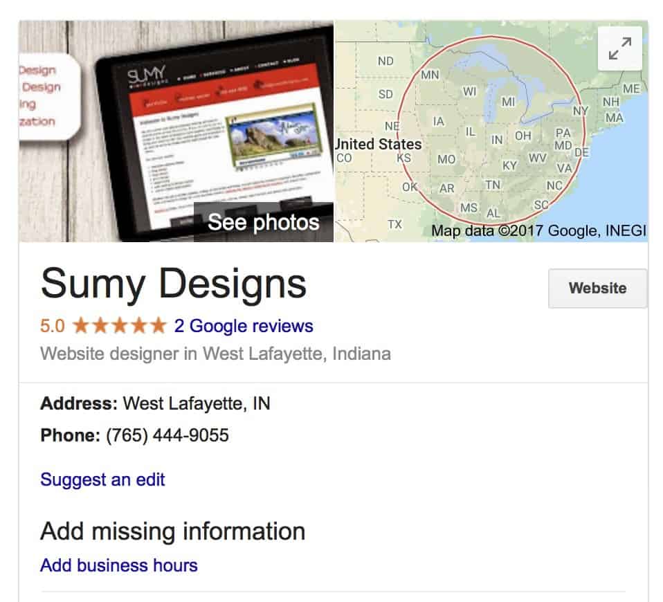 Sumy Designs Google Business Listing