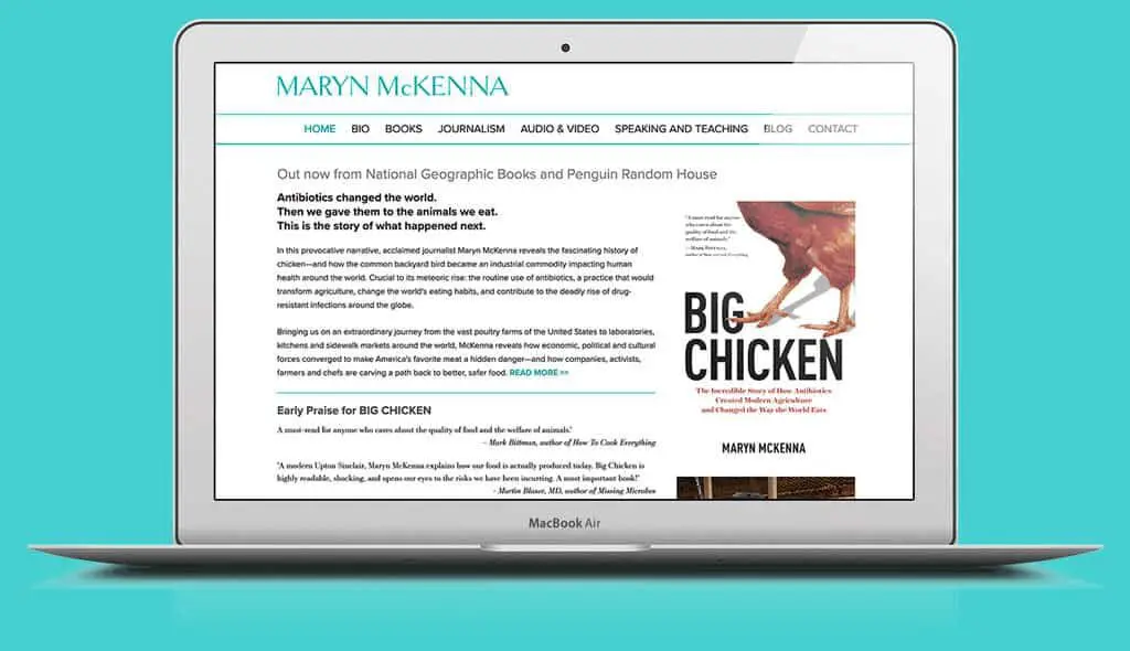 maryn laptop displaying the home page of Maryn McKenna