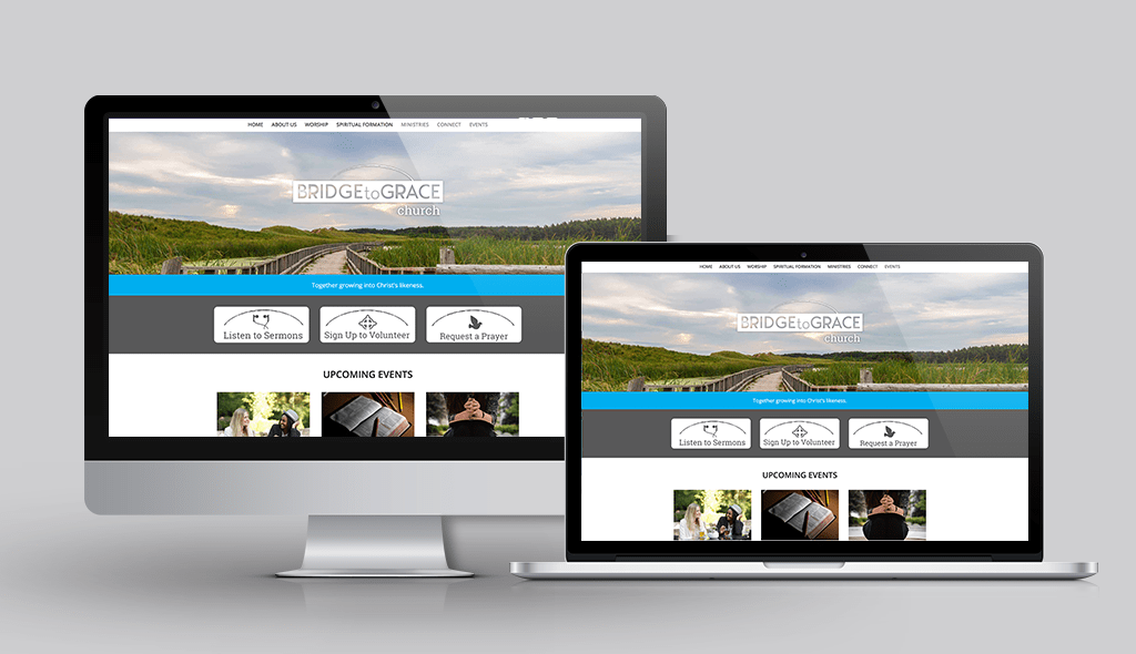 desktop & laptop displaying the home page of bridge to grace church