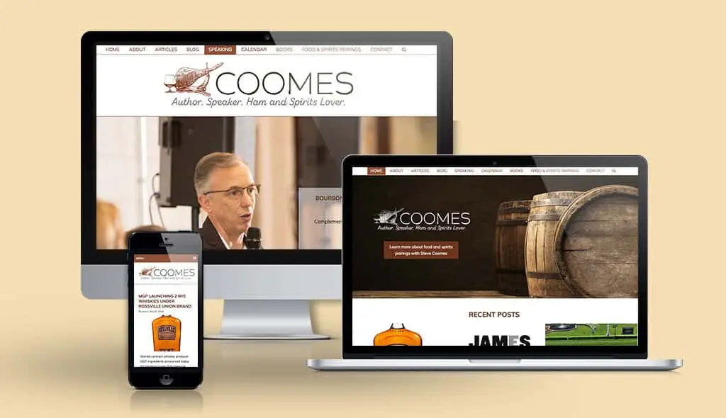 coomes desktop, laptop, & cell phone displaying the homepage of Steve Coomes