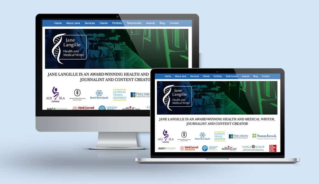 janelangille desktop & laptop displaying the homepage of Jane Langille