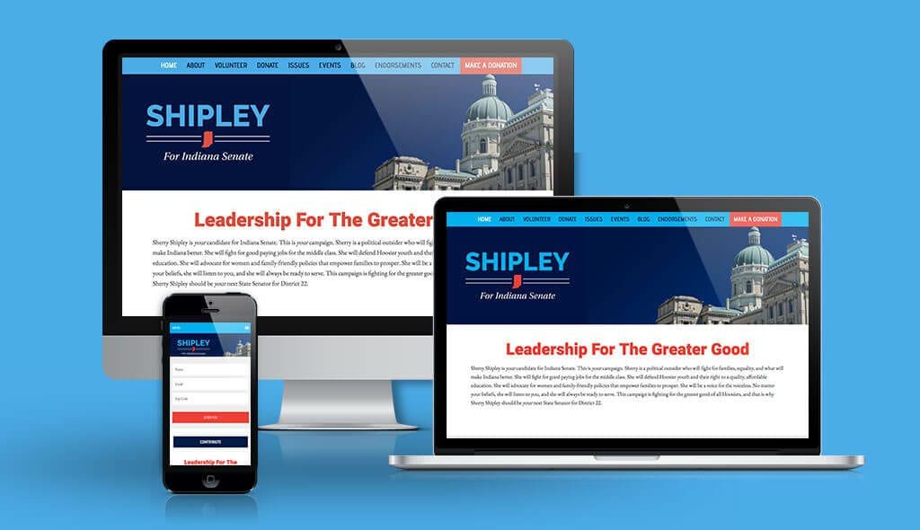 desktop, laptop, & cell phone displaying the homepage of Sherry Shipley