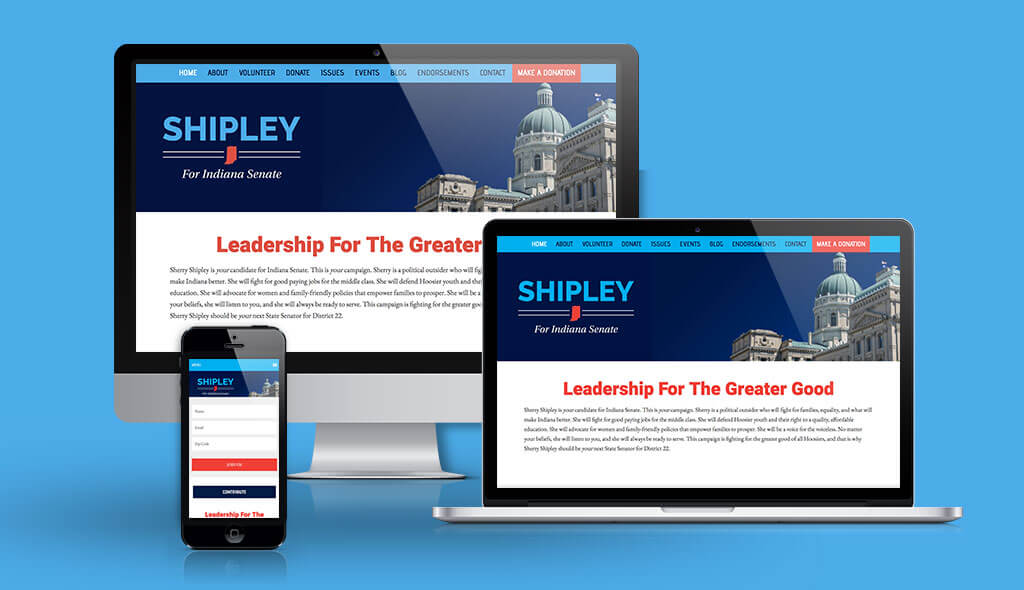 desktop, laptop, & cell phone displaying the homepage of Sherry Shipley