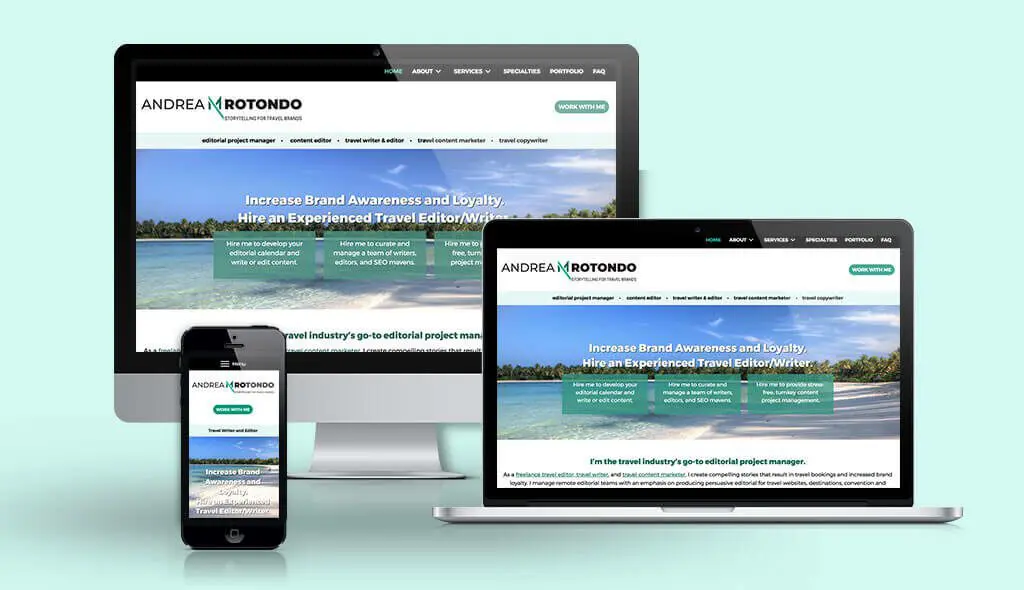 andrearotondo desktop, laptop, & cell phone displaying the homepage of Andrea M. Rotondo