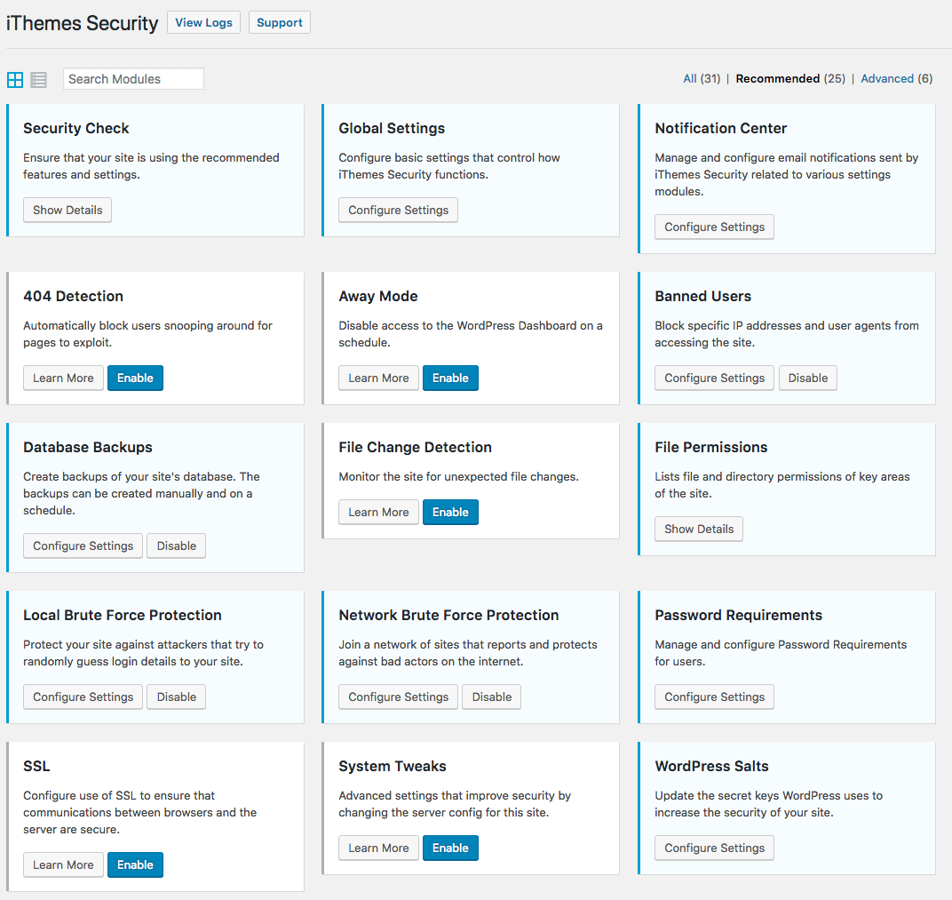 iThemes Security Settings