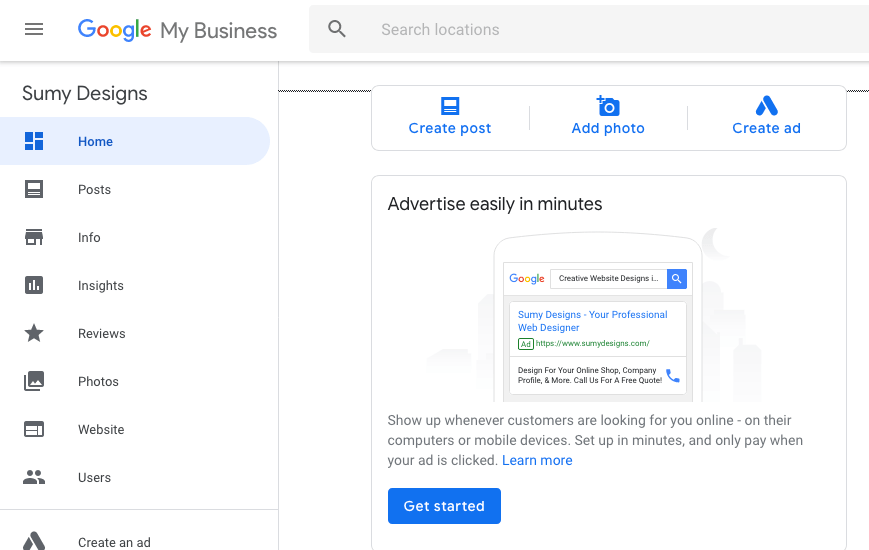 screen cap of google my business listing