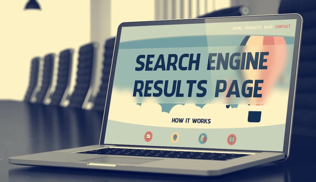 Laptop showing search engine results page Laptop showing search engine results page