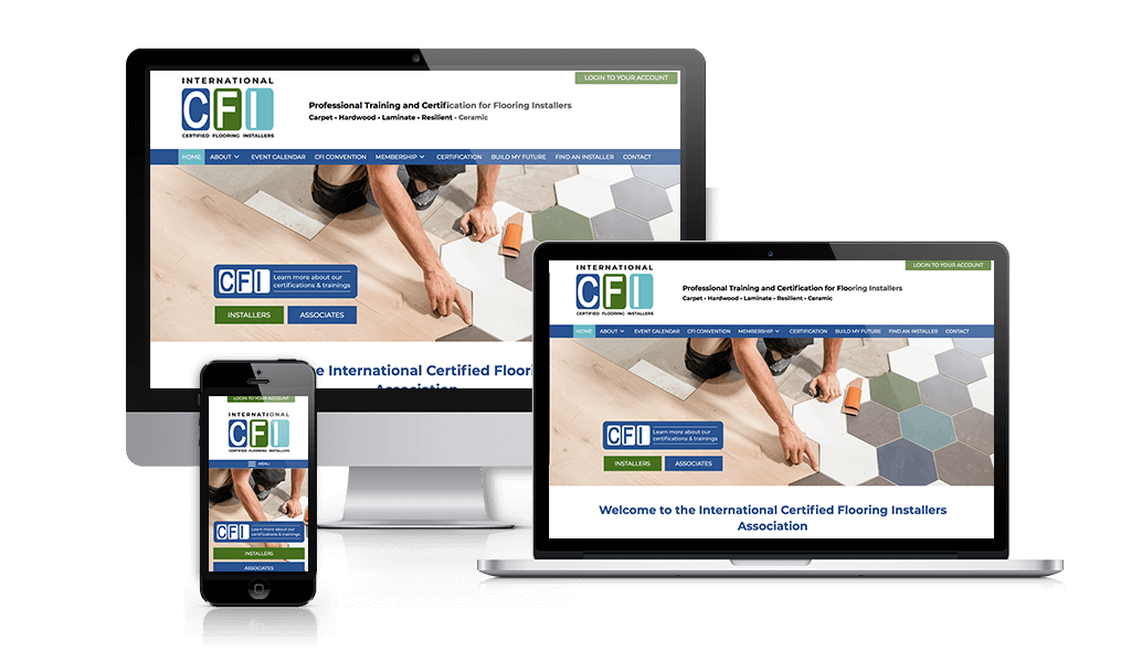 desktop, laptop, & cell phone displaying the homepage of CFI Installers