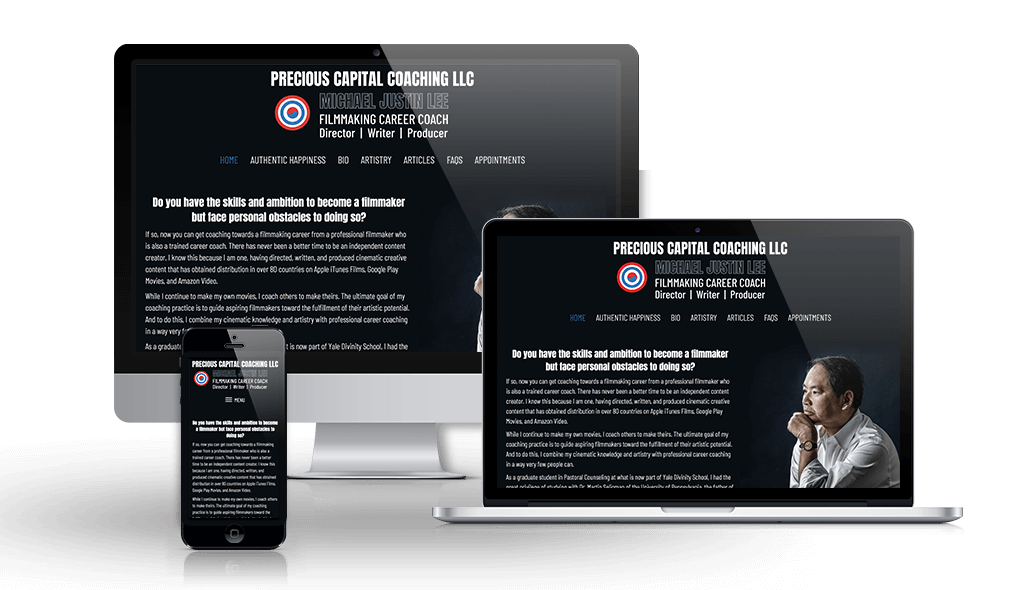 desktop, laptop, & cell phone displaying the homepage of Precious Capital