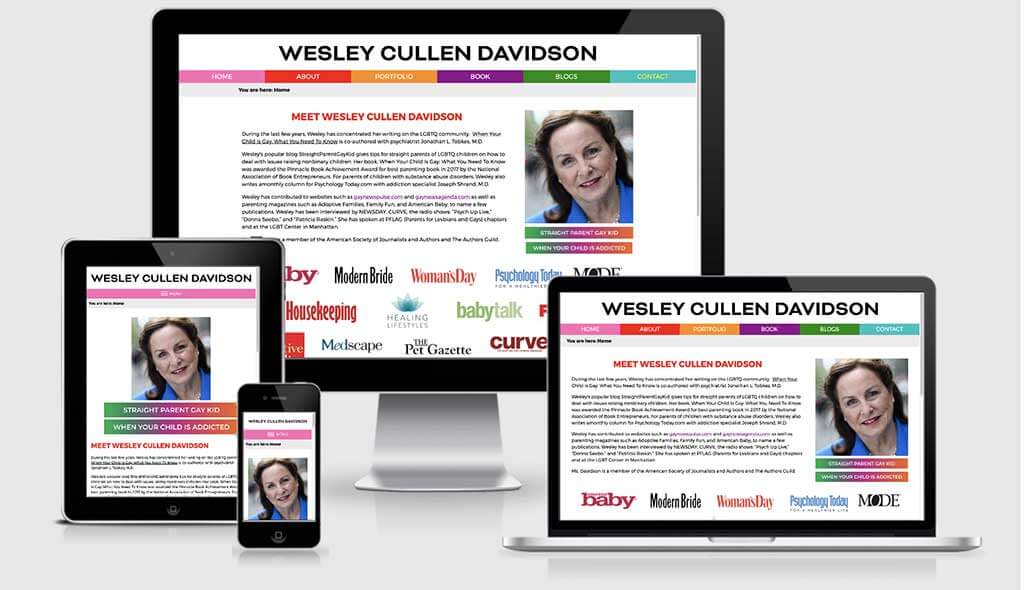 desktop, laptop, & cell phone displaying the homepage of Wesley Cullen Davidson