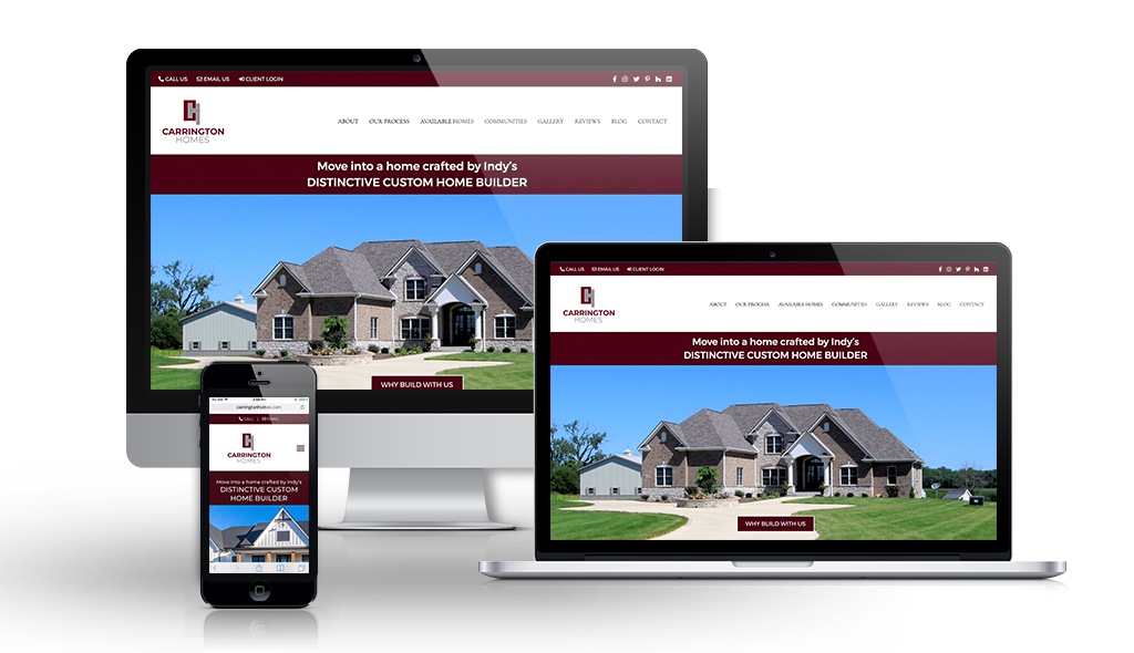 carrington desktop, laptop, & cell phone displaying the homepage of Carrington Homes