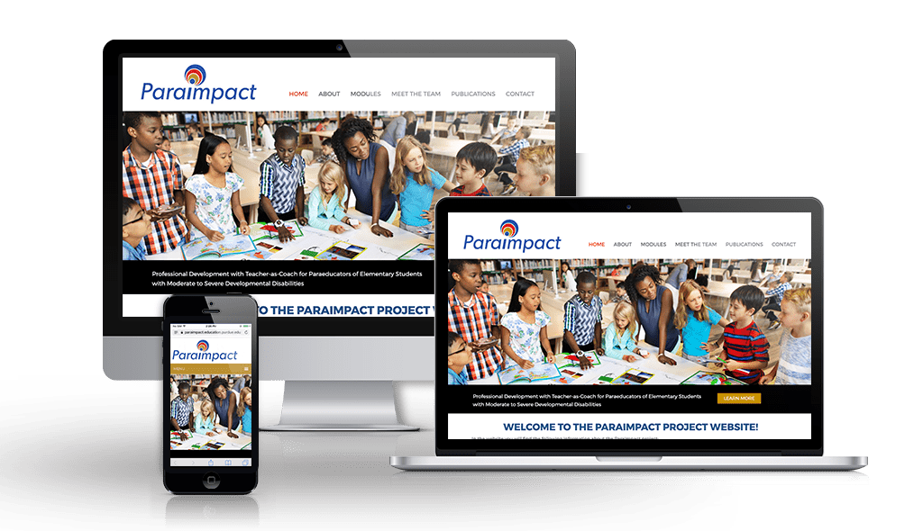 desktop, laptop, & cell phone displaying the homepage of ParaImpact