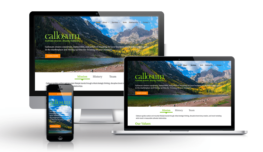 desktop, laptop, & cell phone displaying the homepage of Callosum