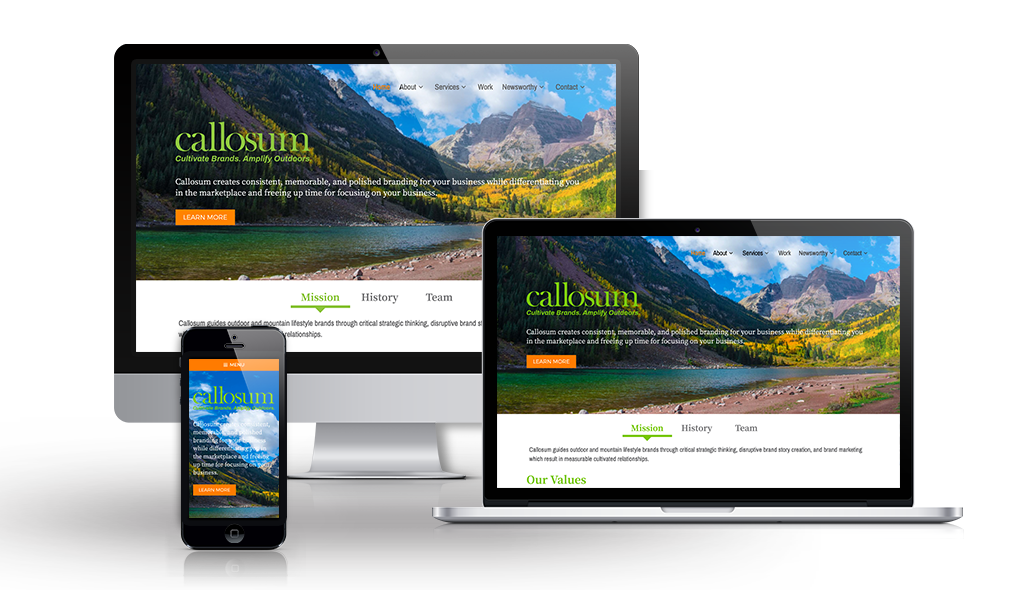 callosum desktop, laptop, & cell phone displaying the homepage of Callosum