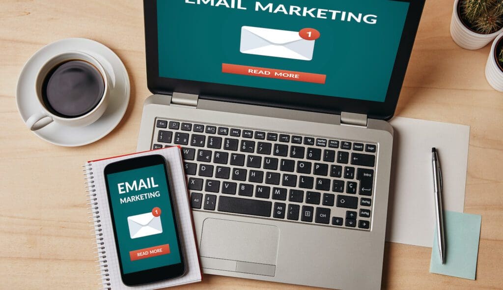 Email marketing concept on laptop and smartphone screen Welcome Email