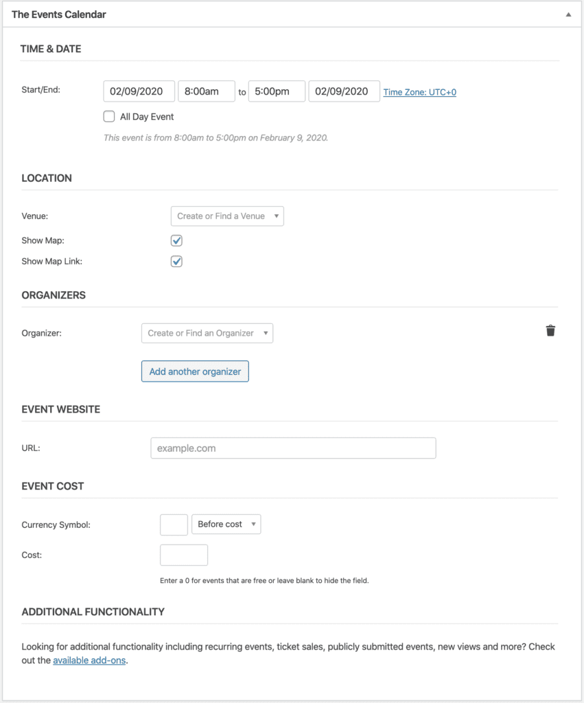 How to add an event with the Events Calendar plugin for WordPress