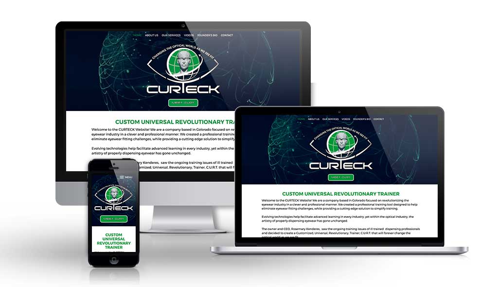 desktop, laptop, & cell phone displaying the homepage of Curteck