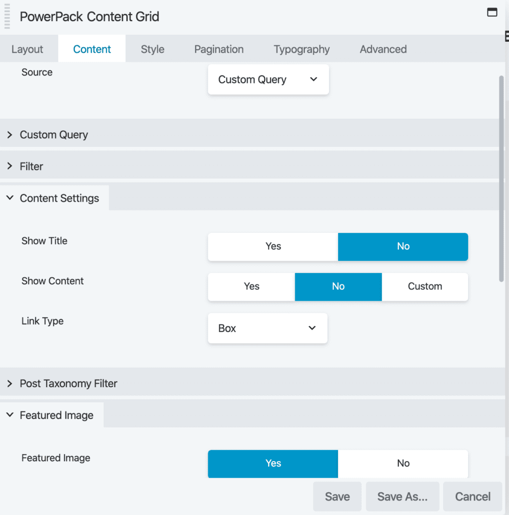 Power Pack Content Settings