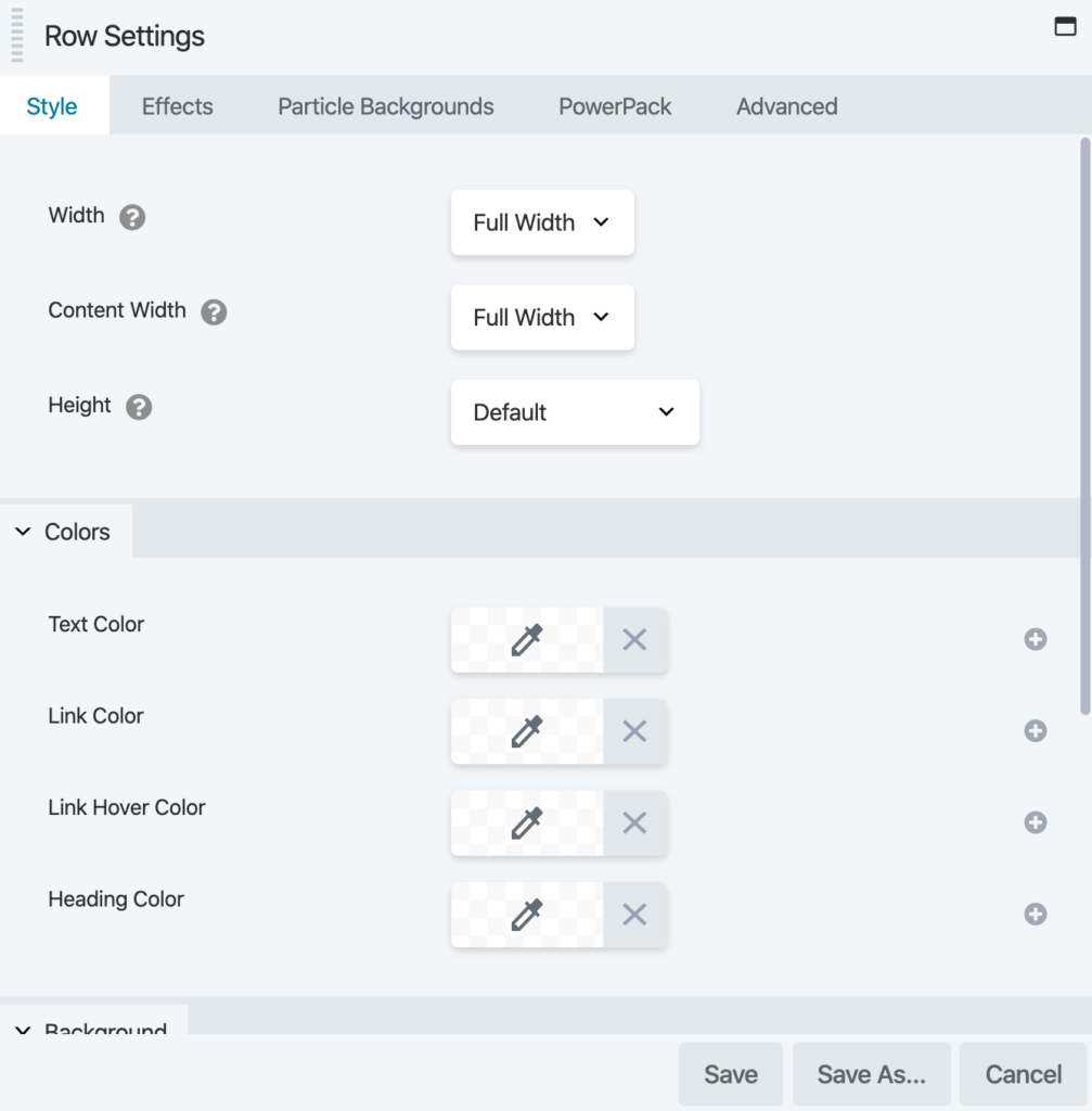 Row Settings