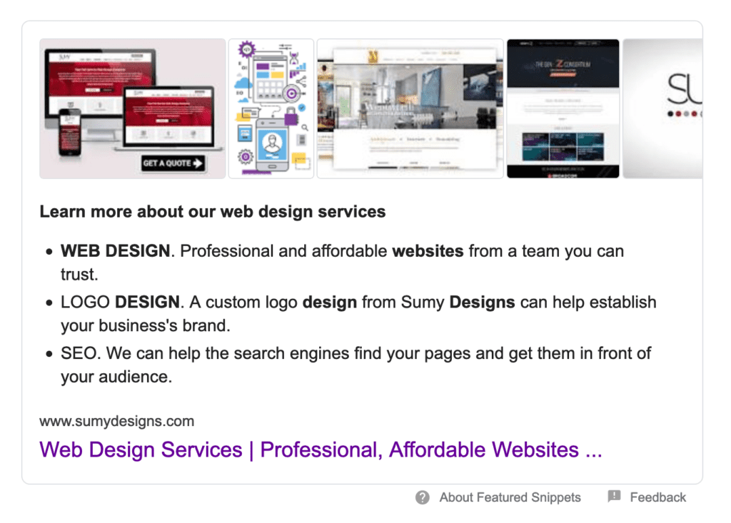 what is a featured snippet example