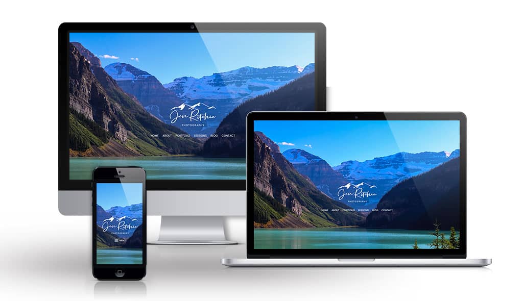 jen-ritchie desktop, laptop, & cell phone displaying the homepage of Jen Ritchie Photography