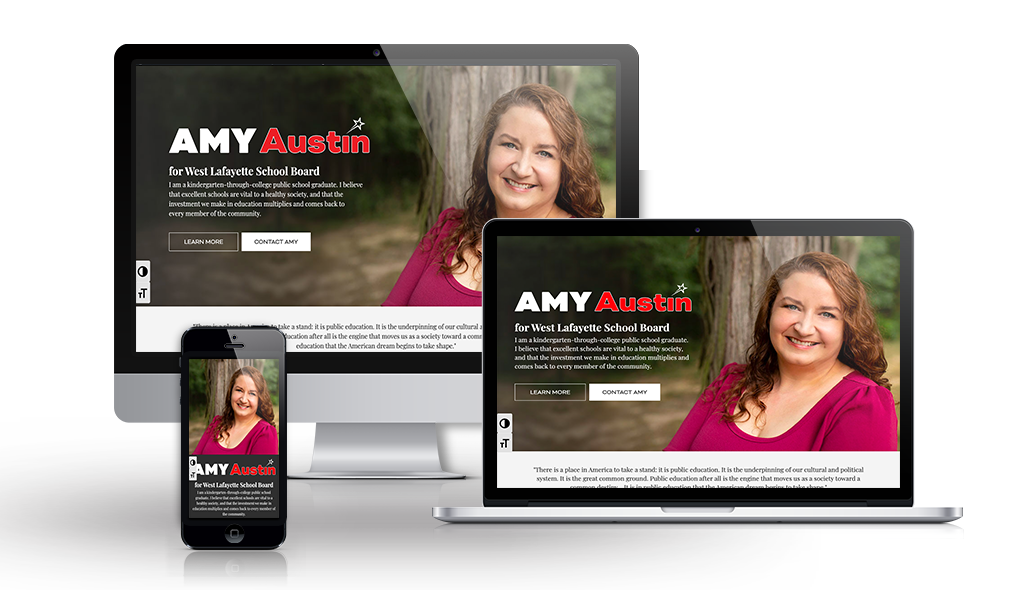 desktop, laptop, & cell phone displaying the homepage of Amy Austin