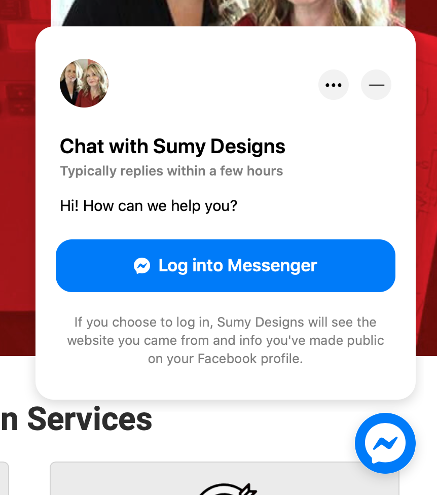 Example of what it looks like when you add facebook messenger on website