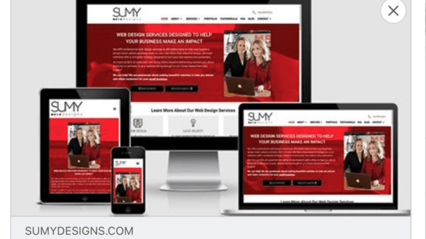 desktop, laptop, & cell phone displaying the homepage of Sumy Designs