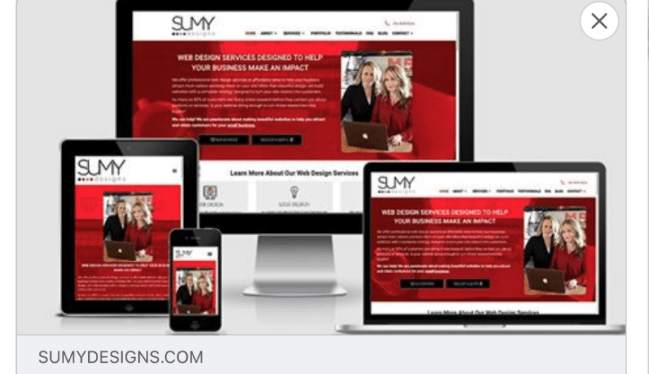 desktop, laptop, & cell phone displaying the homepage of Sumy Designs