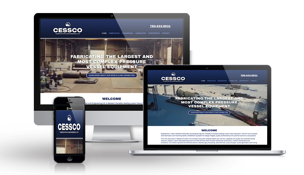 Cessco-portfolio-image desktop, laptop, & cell phone displaying the homepage of CESSCO
