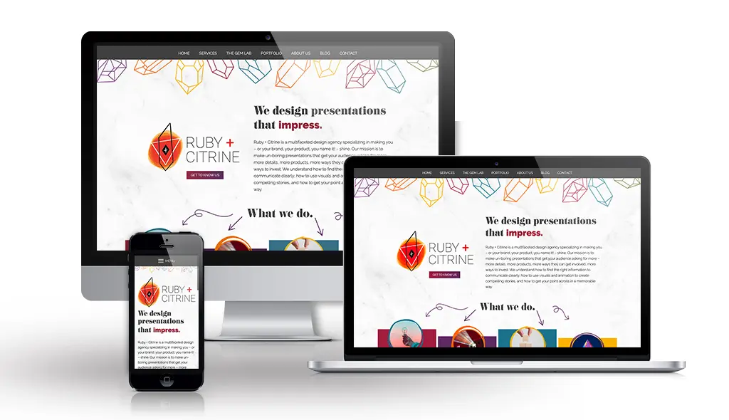 ruby-and-citrine-portfolio-image desktop, laptop, & cell phone displaying the homepage of Ruby & Citrine